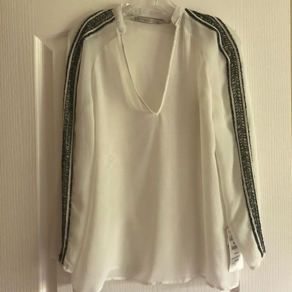 NWT Zara White Beaded Tunic Top